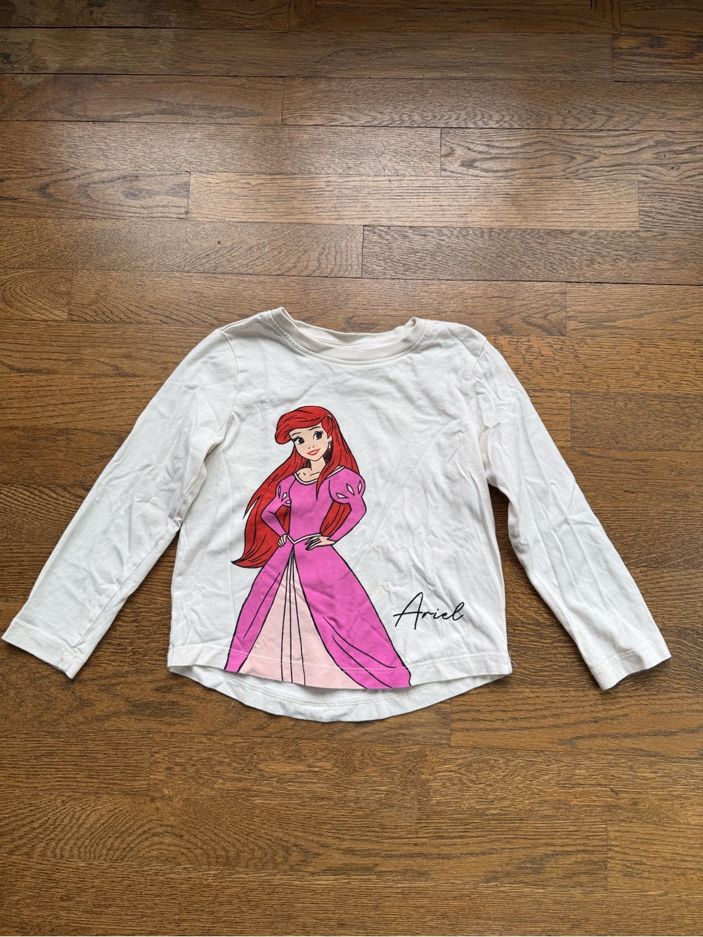 Hanna Andersson Disney cream Long Sleeve Top with Pink Ariel Graphic